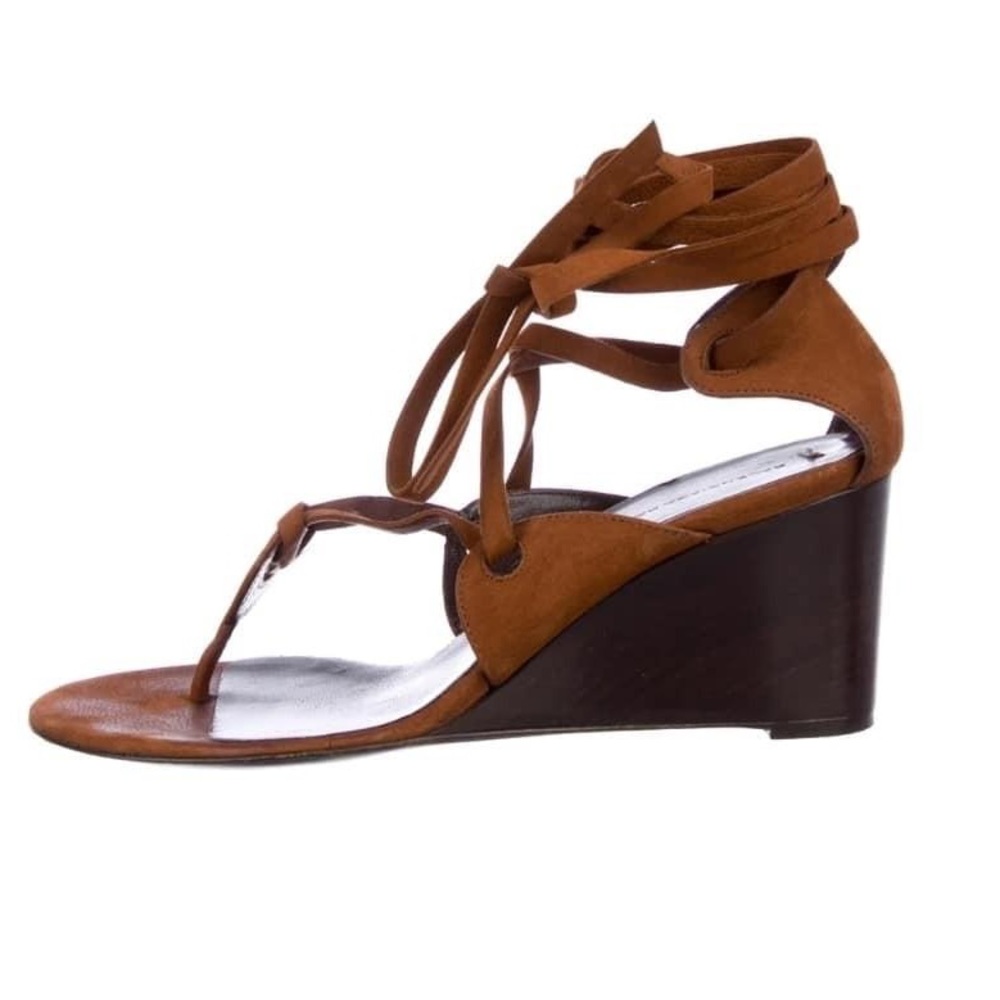 Balenciaga lace up tie leather wedge sandals 39